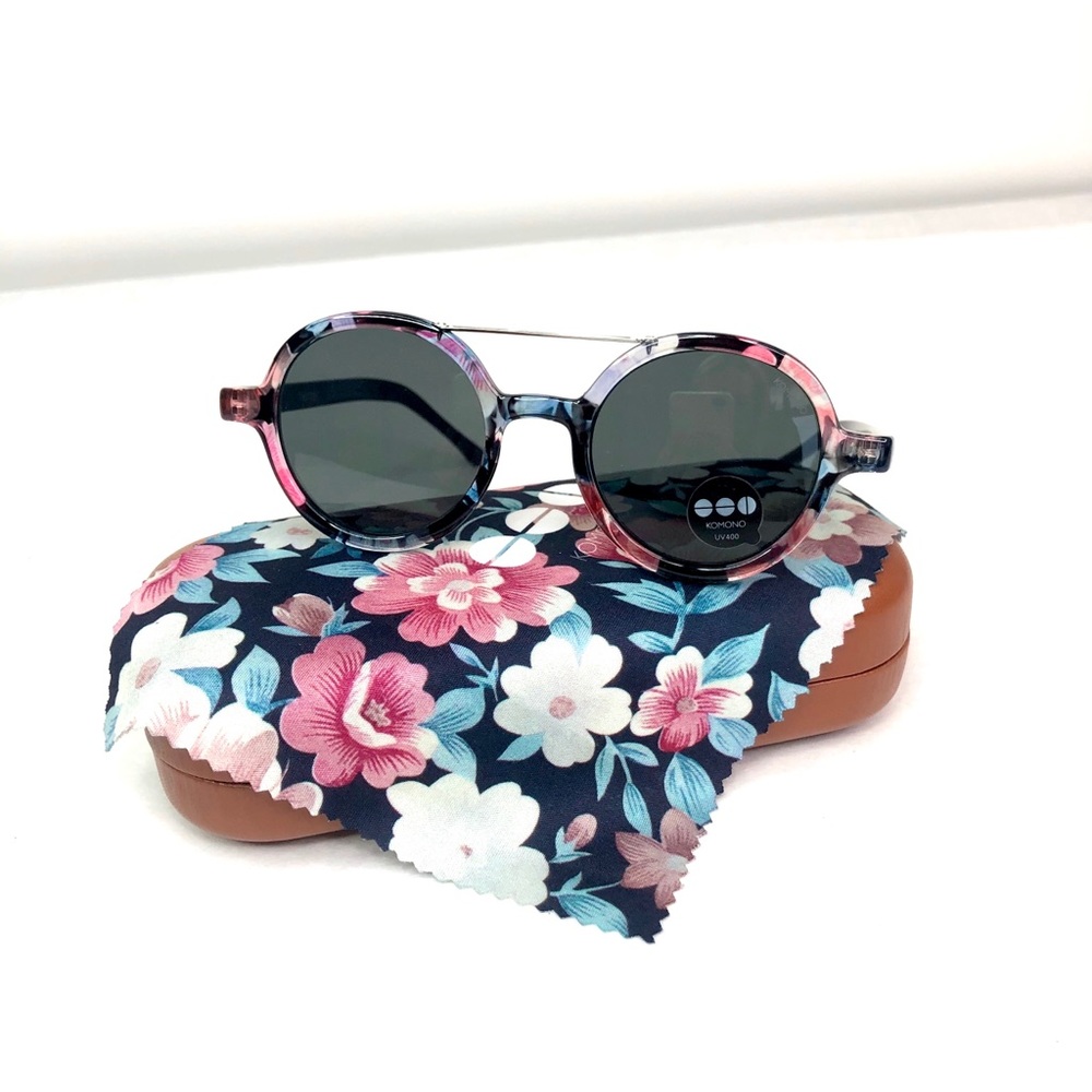 KOMONO Vivien Floral Sunglasses NEW round UV400 black pink - Picture 1 of 10